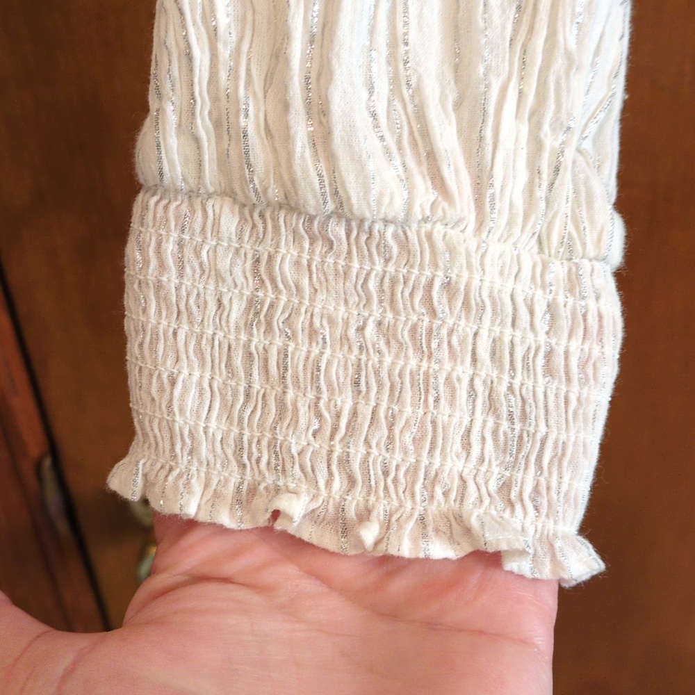 Boden Lurex Smocked Crop Top In Ivory Size 12 - Picture 4 of 10
